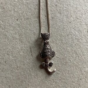 925 Sterling Silver Marcasite Cat Pendant Articulated Tail with Bow